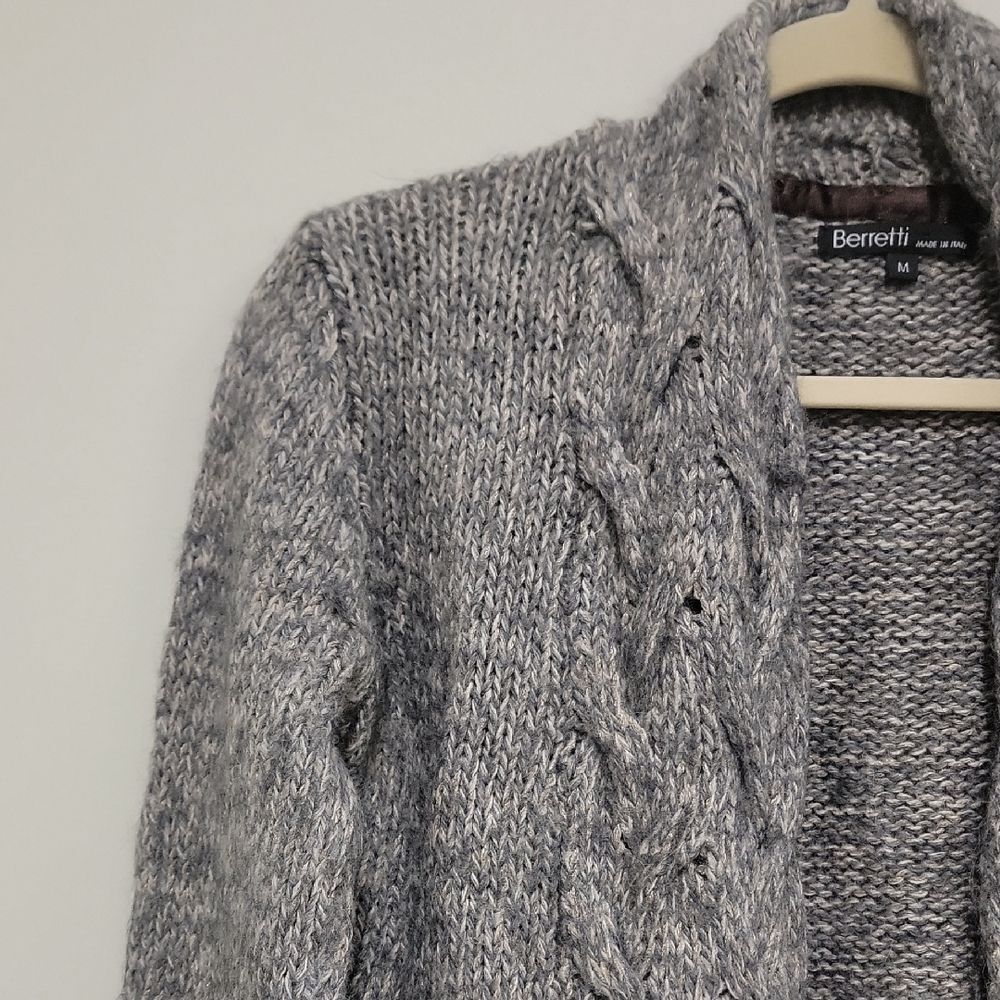 Italian Alpaca Blend Knit Neutral Cable Knit Cardigan Sweater - Picture 3 of 15